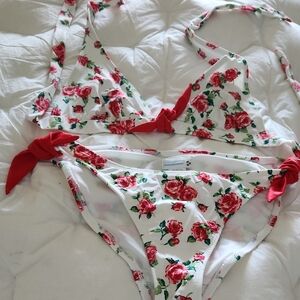 Shoshanna Red and White Floral Bikini Set
